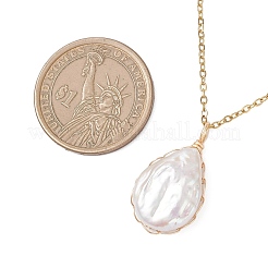 Baroque Natural Keshi Pearl Teardrop Pendant 304 Stainless Steel Cable Chain Necklaces for Women&nbsp;NJEW-JN05757