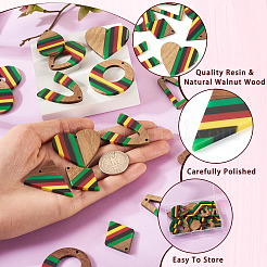 18Pcs 9 Styles Jamaican Colour Epoxy Resin & Walnut Wood Pendants&nbsp;RESI-TA0003-87