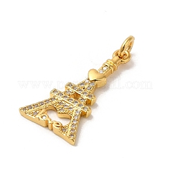 Eiffel Tower with Word Love Rack Plating Brass Micro Pave Clear Cubic Zirconia Pendants&nbsp;KK-K377-35G