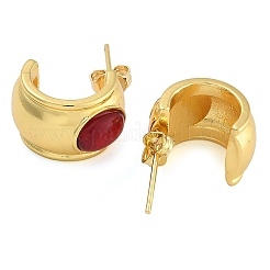 Brass & Natural Agate C-Shaped Stud Earrings&nbsp;EJEW-K293-09G