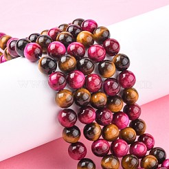 Natural Rose Tiger Eye(Dyed & Heated) and Yellow Tiger Eye(Dyed & Heated) Beads Strands&nbsp;X-G-G101-8mm-1
