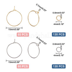 120Pcs 2 Color 316 Surgical Stainless Steel Hoop Earring Findings&nbsp;STAS-UN0043-01