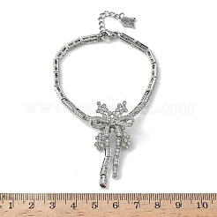 Bowknot Brass Micro Pave Cubic Zirconia Link Chain Bracelets for Women&nbsp;BJEW-A279-01P