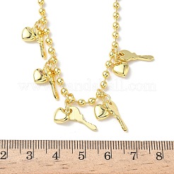 Brass Key & Heart Pendant Bib Necklaces&nbsp;NJEW-G183-08G