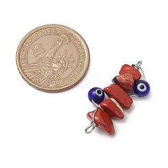 5Pcs 5 Styles Natural Red Jasper & Amethyst & Fluorite & Sunstone & South Red Agate Chip Copper Wire Wrapped Handmade Lampwork Blue Evil Eye Connector Charms&nbsp;PALLOY-JF02977-03
