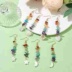 Natural & Synthetic Mixed Gemstone Chips & Shell Dangle Earrings&nbsp;EJEW-JE05597