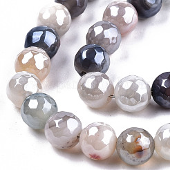 Electroplate Natural Fire Crackle Agate Beads Strands&nbsp;G-T131-54E