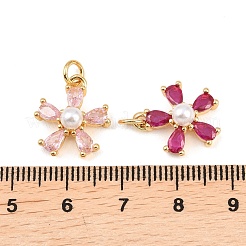 Brass Micro Pave Cubic Zirconia with Plastic Pearls Pendants&nbsp;KK-Z145-08G