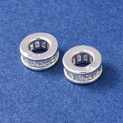 Brass Micro Pave Clear Cubic Zirconia European Beads&nbsp;KK-C157-25S