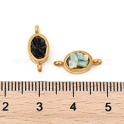 Natural Mixed Gemstone Chip 304 Stainless Steel Oval Connector Charms&nbsp;KK-P300-11G