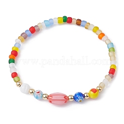 Handmade Millefiori Glass & Seed Beaded Stretch Bracelet&nbsp;BJEW-JB09488