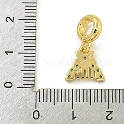 Rack Plating Brass Pave Green & Clear Cubic Zirconia Comb European Dangle Charms&nbsp;KK-Z067-51G