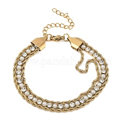 304 Stainless Steel & Rhinestone Rope Chain Double Layer Bracelets for Women&nbsp;BJEW-F540-07G