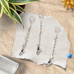 6Pcs Natural Rose Quartz & Quartz Crystal Keychain&nbsp;KEYC-GF00005