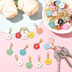 60Pcs 12 Colors Sakura Flower Alloy Enamel Pendant Decorations&nbsp;HJEW-YW00112