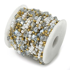 10M Ion Plating(IP) 304 Stainless Steel & ABS Plastic Pearl Bead & Butterfly Glass Link Chains&nbsp;CHS-G035-04G-02