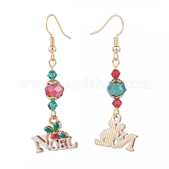 Word Noel Alloy Charm with Glass Long Dangle Earrings&nbsp;EJEW-TA00076
