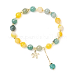Natural Dyed Striped Agate Round Beaded Bracelets&nbsp;BJEW-JB11936-02