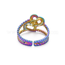 Rainbow Color 304 Stainless Steel Interlocking Heart Cuff Ring&nbsp;LS-RJEW-N038-043M