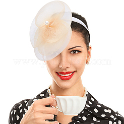 Hat Flower Mesh Organza Feathers on a Hair Band Party Headwear for Girls and Women&nbsp;OHAR-WH0051-009