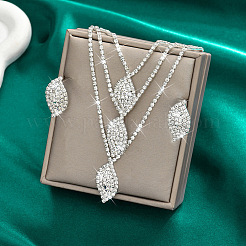 Brass Crystal Rhinestone Leaf Stud Earrings & Multilayer Necklaces Sets for Women&nbsp;WGF939A-01