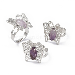 Gemstone Butterfly Adjustable Ring&nbsp;RJEW-H133-02