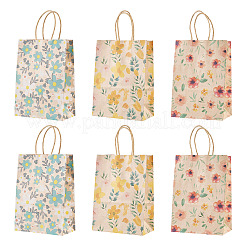 6Pcs 3 Styles Flower Print Kraft Paper Handbags&nbsp;ABAG-TA0001-52