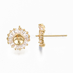 Brass Micro Pave Clear Cubic Zirconia Earring Findings&nbsp;KK-S356-130G-NF