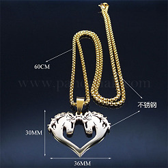 Hip-hop Style 201 Stainless Steel Laser Cut Double Horse Heart Pendant Necklaces&nbsp;FS-WGDE3BC-02