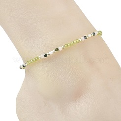 Natural Rainbow Moonstone & Peridot & Moss Agate & Pearl Faceted Round and Potato Natural Pearl Beaded Anklets&nbsp;AJEW-AN00855-01