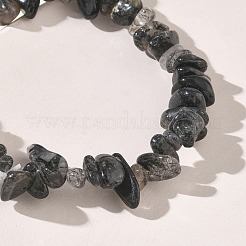 Natural Tourmalinated Quartz Chip Beaded Stretch Bracelets for Women&nbsp;BJEW-D467-01A