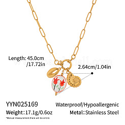 European 304 Stainless Steel Sea Shell Shape Oval Pendant Necklaces for Women&nbsp;WX6580