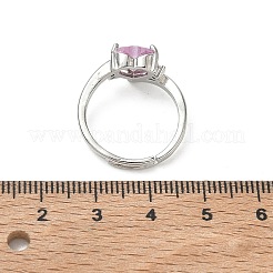 Adjustable Brass Finger Rings with Pink Heart Cubic Zirconia for Valentine's Day&nbsp;CU-CBA7E55-11P