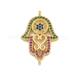 Rack Plating Brass Micro Pave Cubic Zirconia Religion Hamsa Hand Connector Charms&nbsp;KK-C074-55G