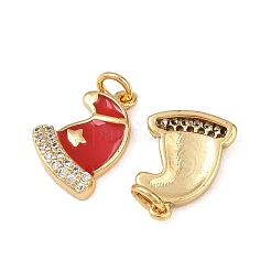 Christmas Brass Micro Pave Cubic Zirconia Enamel Charms&nbsp;KK-L255-19G-10