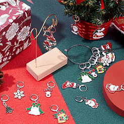 Christmas Theme Alloy Enamel Bell/Santa Claus/Snowflake Pendant Locking Stitch Markers&nbsp;HJEW-SC0001-43