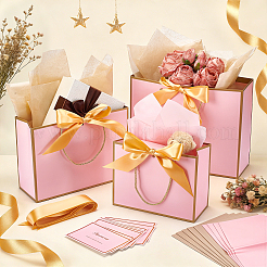 20Pcs 3 Styles Paper Gift Tote Bags with Polyester Gold Ribbon&nbsp;ABAG-WA0001-36A