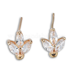Brass Pave Clear Cubic Zirconia Stud Earring Findings&nbsp;KK-N235-041