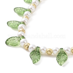 Acrylic Leaf Charm Anklets with Imitation Pearl Beaded for Women&nbsp;AJEW-AN00523