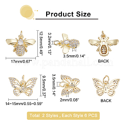 12Pcs 2 Style Brass Micro Pave Clear Cubic Zirconia Charms&nbsp;KK-DC0001-90