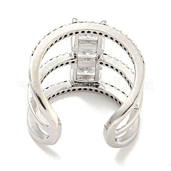 Square Rack Plating Brass Micro Pave Cubic Zirconia Wide Open Cuff Rings for Women&nbsp;RJEW-F162-14P