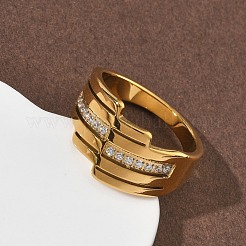 304 Stainless Steel Cubic Zirconia Finger Rings for Women&nbsp;RJEW-F189-04G