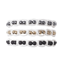 3Pcs Natural Dyed Black Agate & Non-Magnetic Synthetic Hematite Round Beaded Braided Bead Bracelets for Men Women&nbsp;BJEW-JB12544