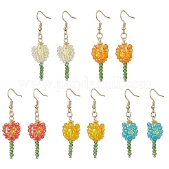 304 Stainless Steel Glass Flower Dangle Earrings&nbsp;EJEW-JE06722