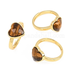 Natural Tiger Eye Finger Rings with Brass Findings&nbsp;G-H353-03G-01
