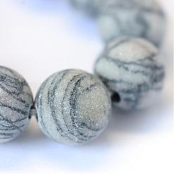 Frosted Natural Black Silk Stone/Netstone Round Bead Strands&nbsp;G-E334-6mm-25