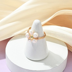 Natural Cultured Freshwater Pearl & Synthetic Hematite Finger Rings&nbsp;RJEW-JR01059