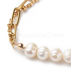 Natural Pearl & Polymer Clay Beaded Bracelet with 304 Stainless Steel Paperclip Chains for Women&nbsp;BJEW-JB08844