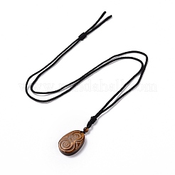 Adjustable Natural Mixed Gemstone Teardrop with Spiral Pendant Necklace with Nylon Cord for Women&nbsp;NJEW-L171-04