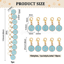 1Pc Alloy Enamel Flat Round with Number Charm Knitting Row Counter Chains&nbsp;DIY-BC0006-92